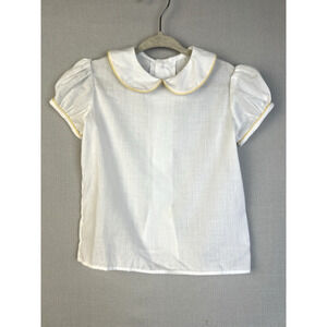 Puffed Sleeves Blouse White Yellow Piping Girl 3T Peter Pan Collar Basic Classic